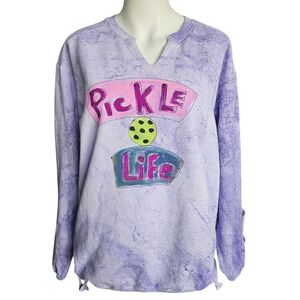 Kunky's Purple Pickle Life Pullover Hand Painted Sweatshirt Medium Wearable Art